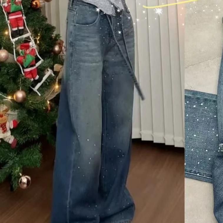 DEZI宝藏衣橱满钻渐变色春款显瘦牛仔直筒裤HD90818