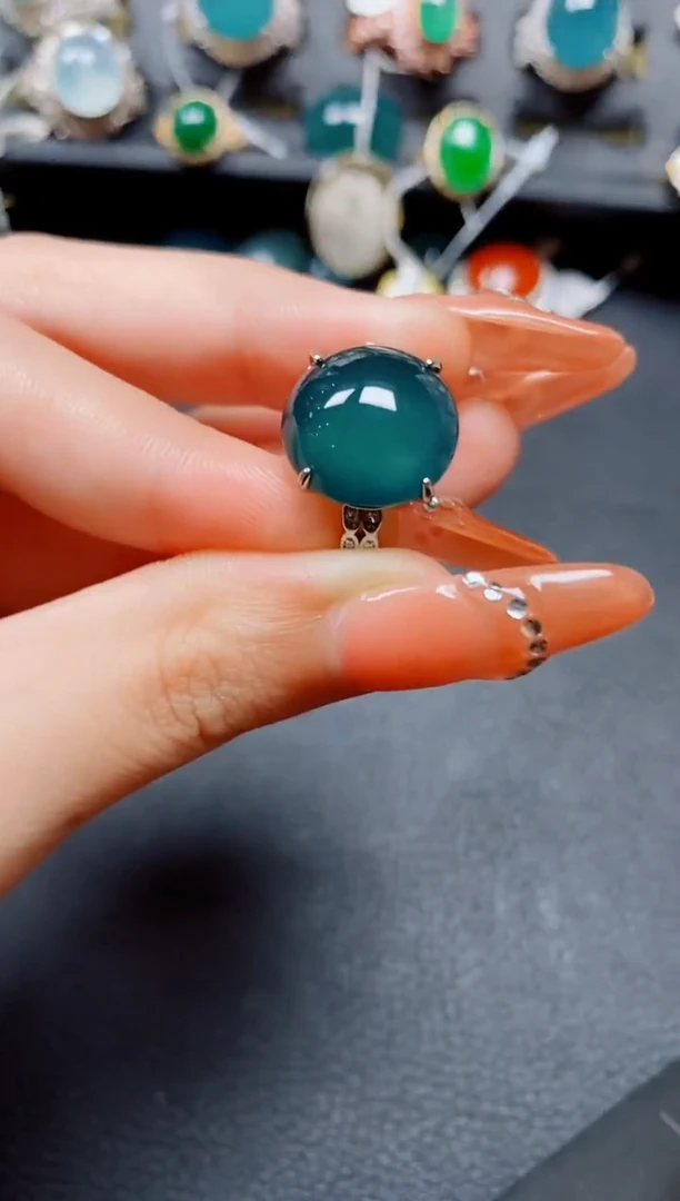 翡翠戒指银S925镶嵌翡翠