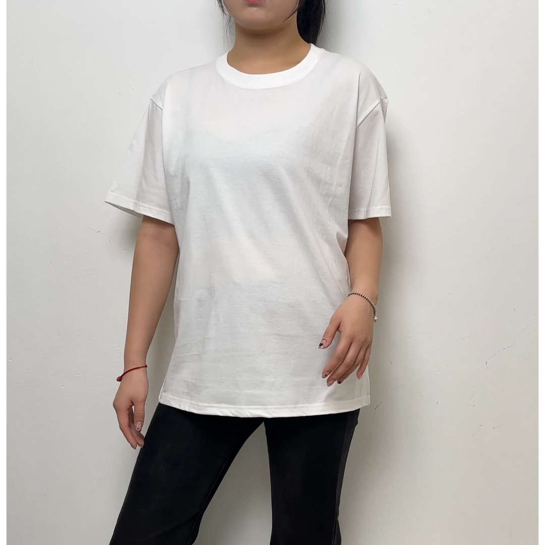 智英轩服饰 女装T恤宽松型烫印短袖长款圆领落肩袖纯色吸汗通勤风