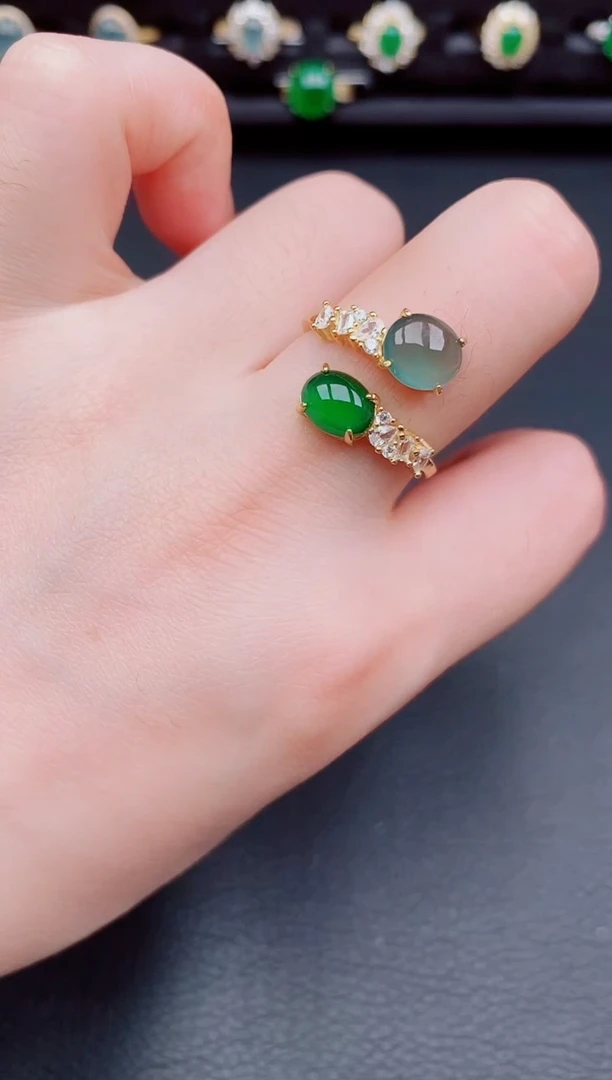 【闪购商品】翡翠戒指银S925镶嵌天然a货翡翠76