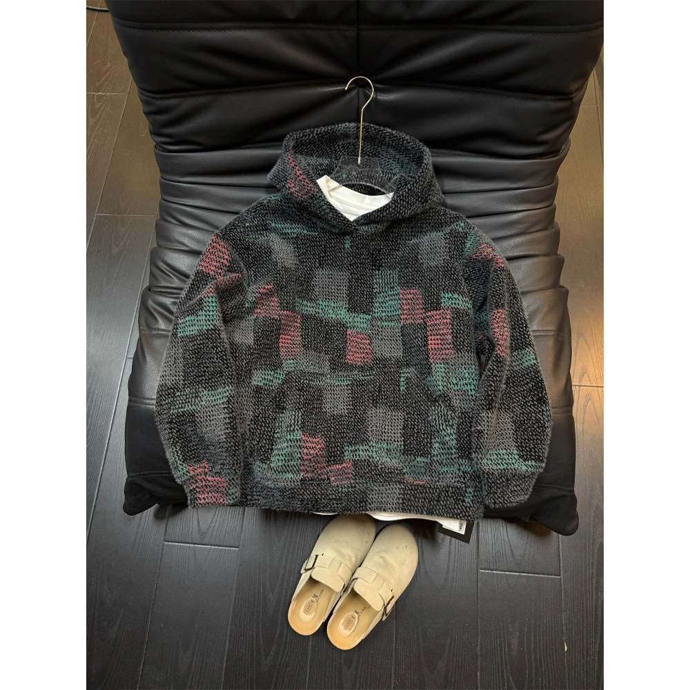 cleanfit小香风七彩针织毛绒卫衣男秋冬季慵懒风情侣连帽重磅打底