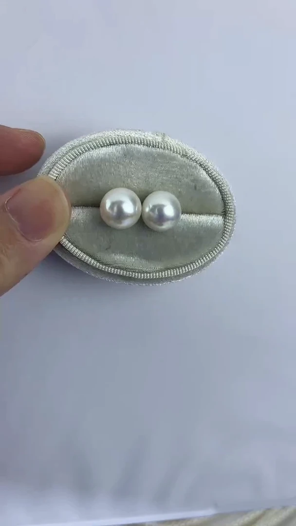 银S925镶嵌耳饰淡水珍珠15天然珍珠极光大耳钉10-11