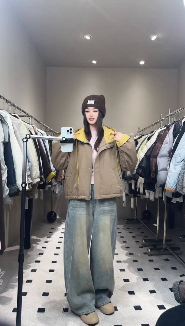 帽子款棉服咖色000