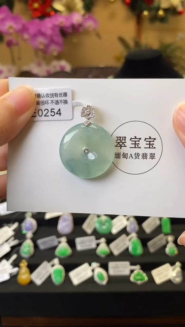 颈饰18K金镶嵌翡翠E0254 平安扣 含运营费