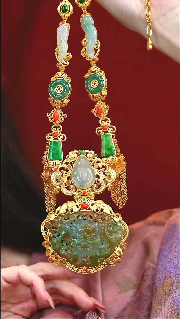 项链银S925镶嵌翡翠新款