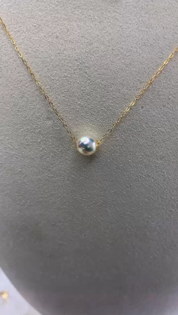 18K金镶嵌DA海水珍珠 GD008 7.5-8 路路通吊坠