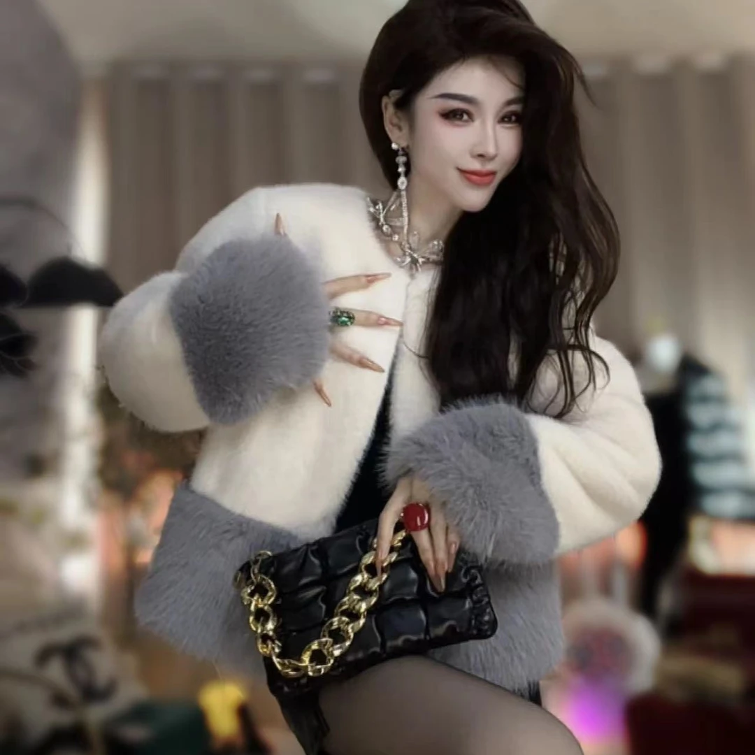 【赠运费险】2024环保狐狸名媛气质时尚韩版拼色外套女短款小香风