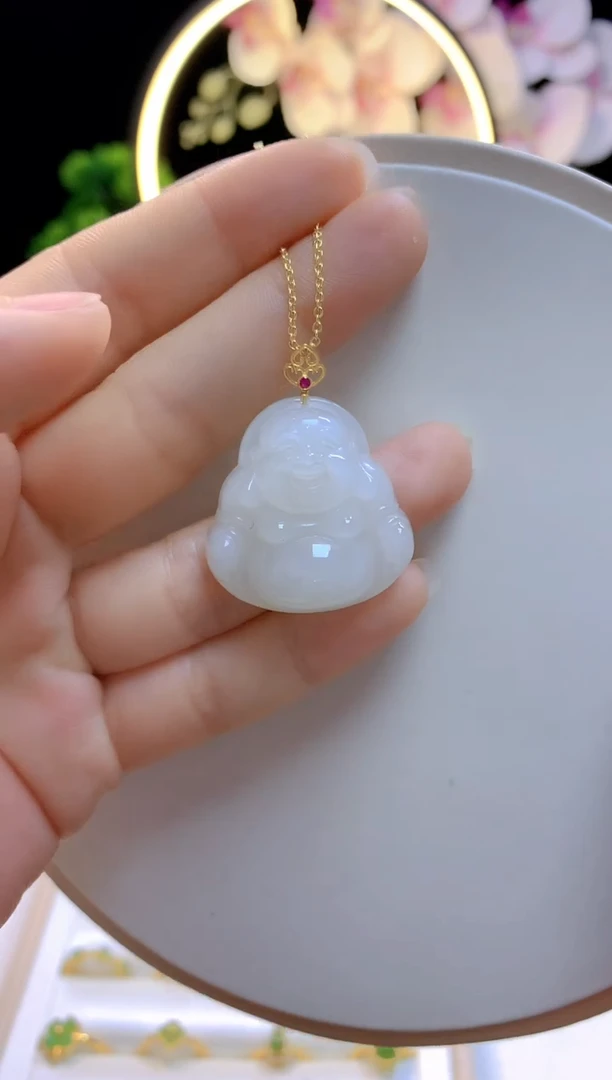 和田玉18K金镶嵌吊坠(赠链)30白玉佛公