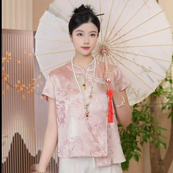 【夏竹】新中式国风立领盘扣提花非遗工艺夏季透气时尚优雅气质