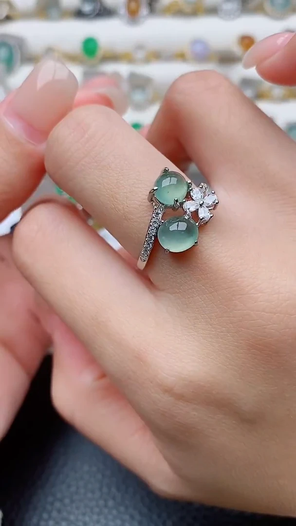 银S925镶嵌戒指翡翠正品 纯天然翡翠