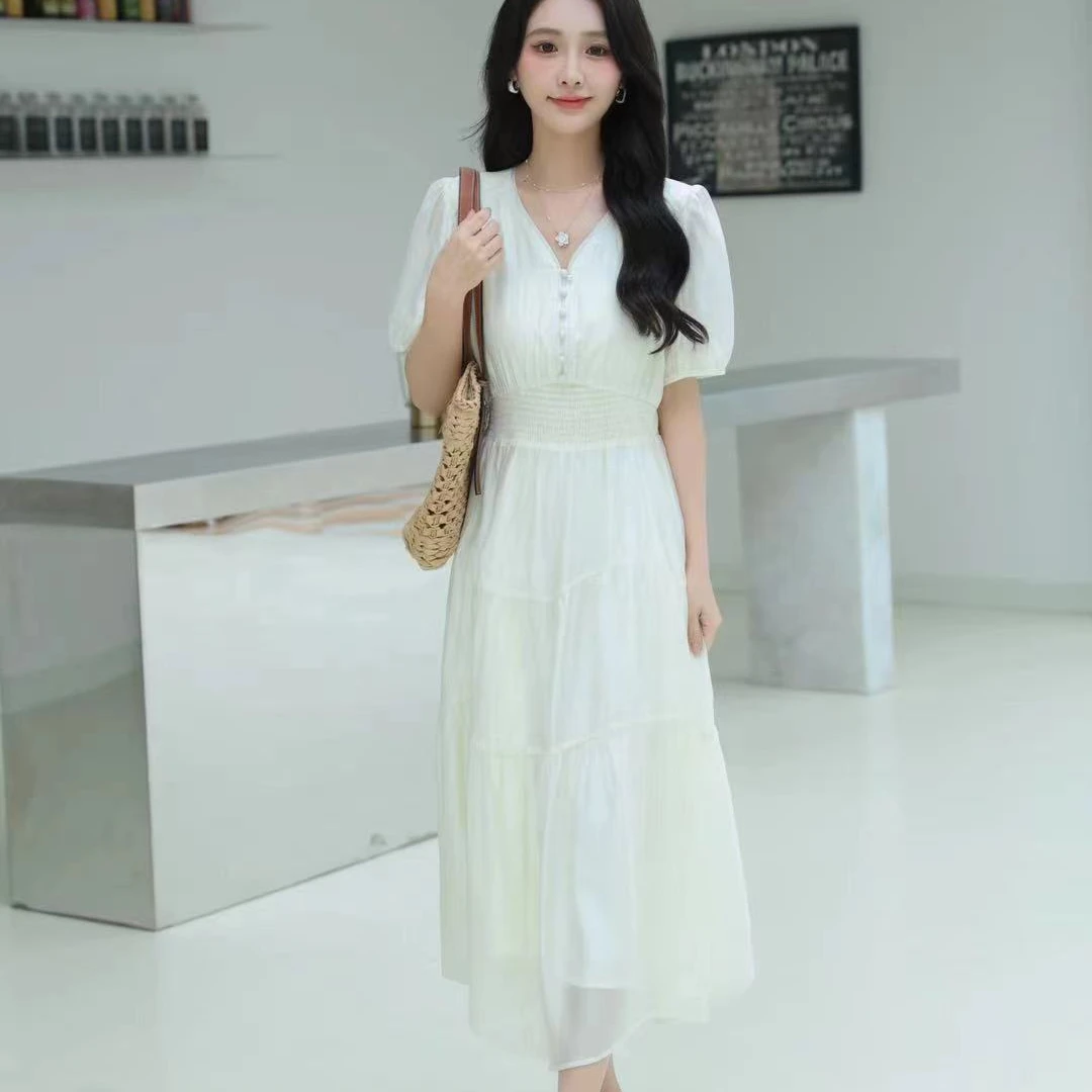 【锦衣服饰】新251法式气质V领轻奢时尚收腰连衣裙