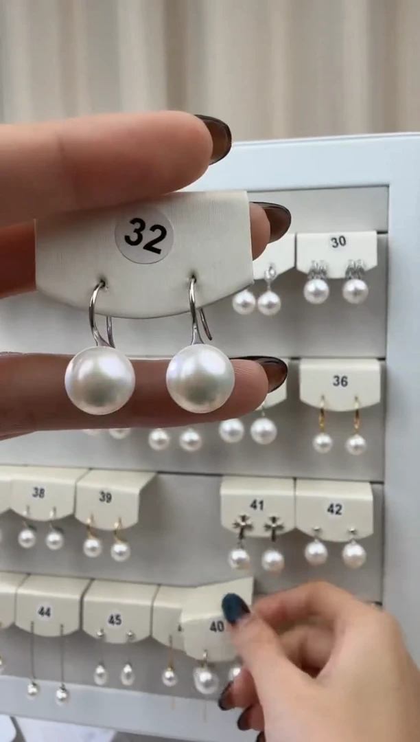 银S925镶嵌耳饰淡水珍珠11-12mm高跟鞋