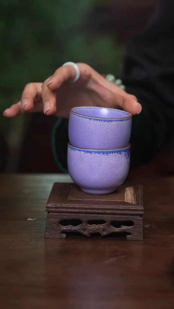 【闪购商品】清凉寺原产地仿古仿釉手工钧瓷鸡蛋杯一对