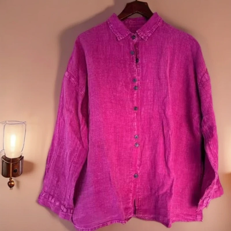 麻料炒色包边短款衬衫（衣长70，胸围130，穿到170斤）宽松百搭时尚