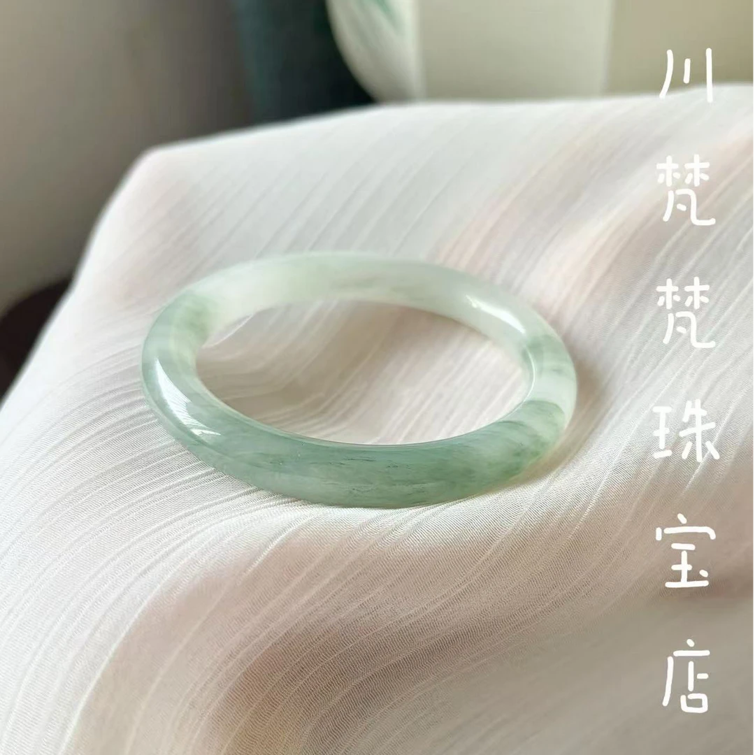 天然天山翠手镯玉镯不知春玉手镯圆条金丝玉手镯冰种女新中式女款