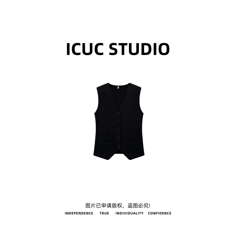 ICUC STUDIO-【老钱风原版复刻】显瘦大v领针织马甲背心8712