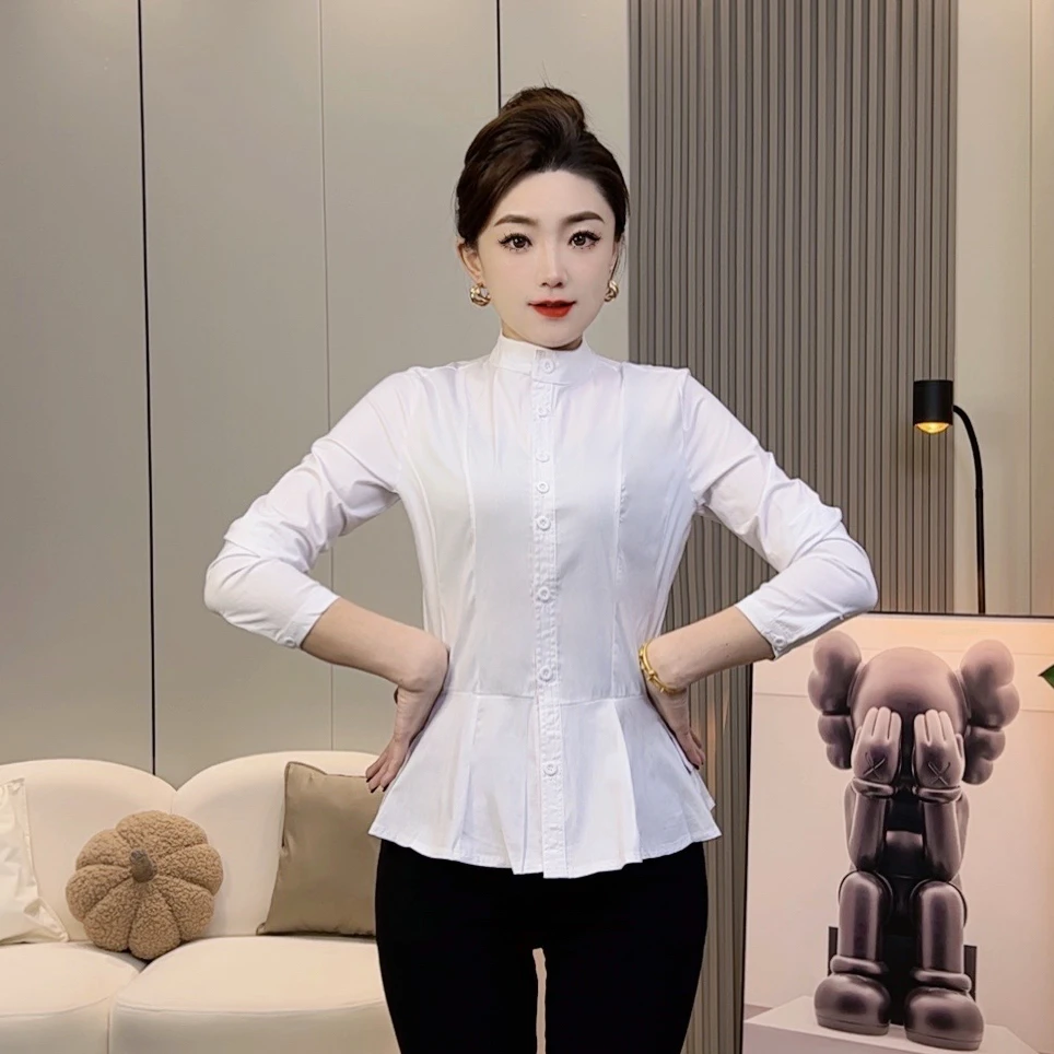 新款【单款】X6865长袖百搭修身休闲时尚立领气质衬衫女