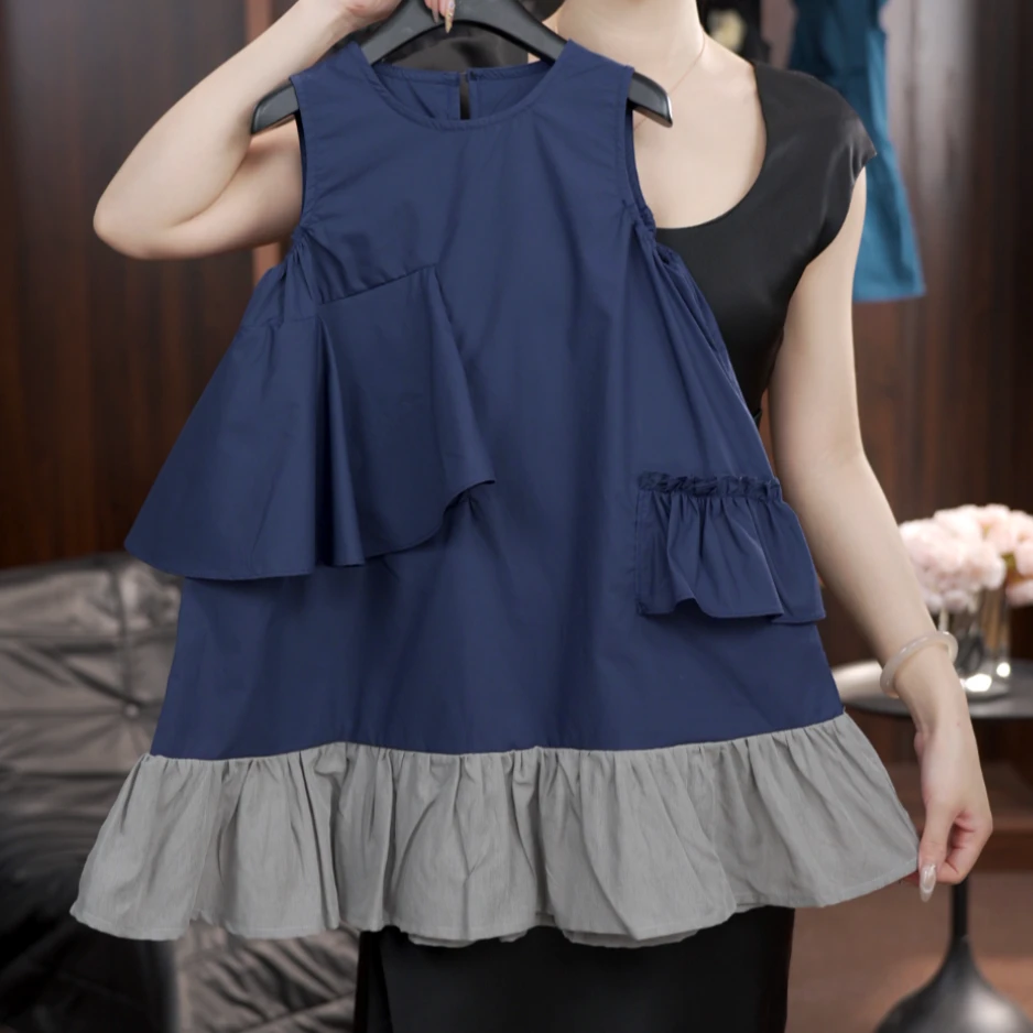 【1%】2025设计感女童小众夏季复古无袖拼色连衣裙儿童撞色薄款休闲