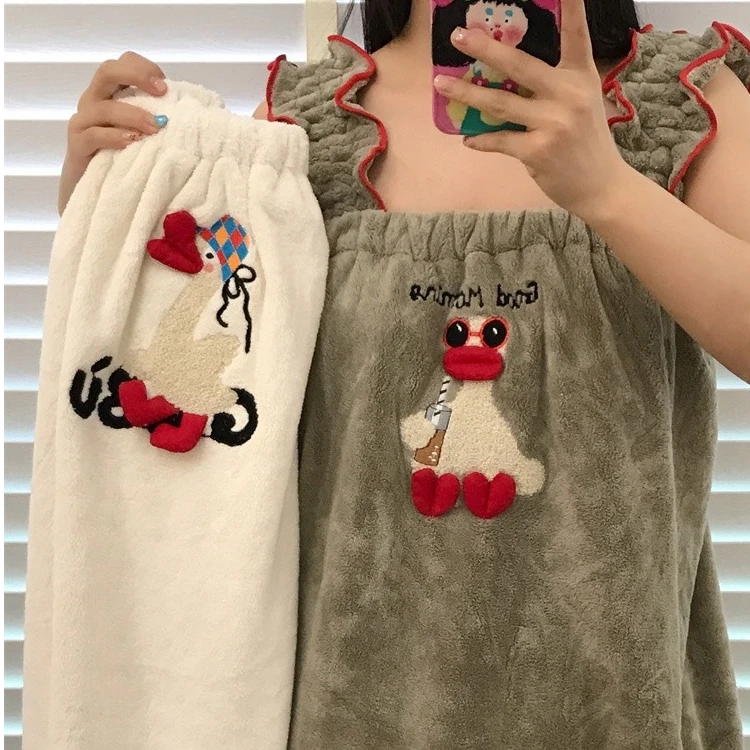 【如之纺】可爱吊带浴裙女洗澡家用学生宿舍吸水可穿浴巾速干浴袍