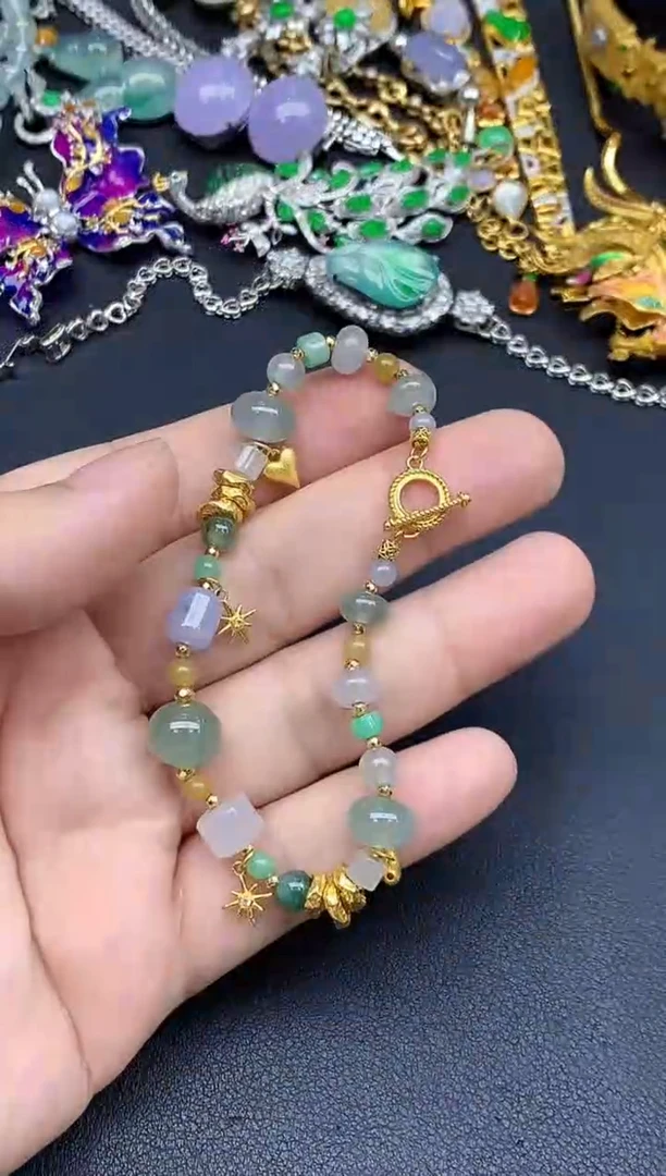 足金镶嵌手链翡翠425-春日珠宝
