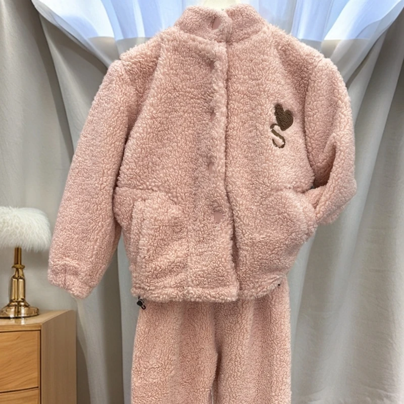 娜娜家冬季新款加厚双面绒拉链款时尚儿童睡衣家居服无帽款
