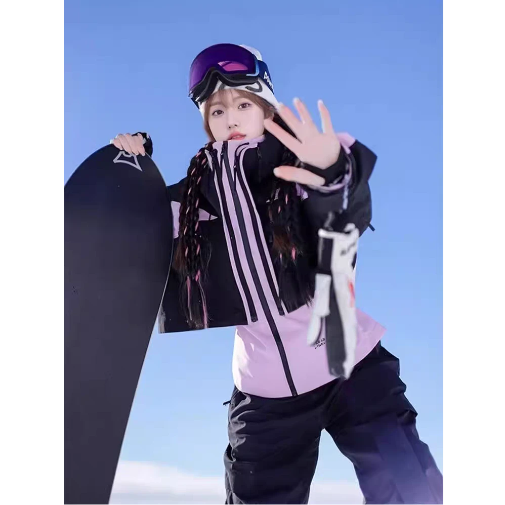 芙沿粉色滑雪服套装女2025冬季新款户外防风防水加厚保暖单板雪服