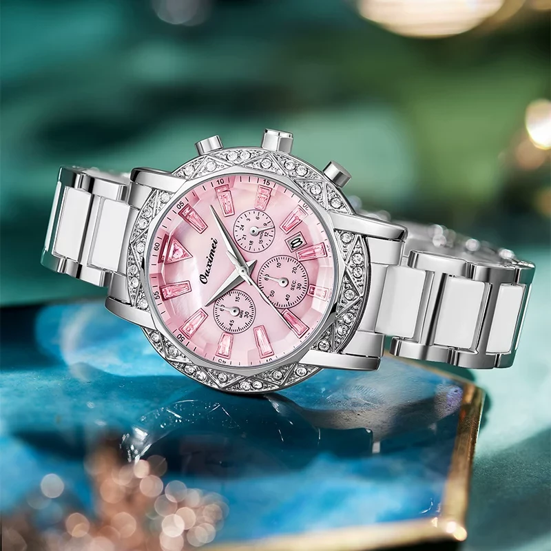 【涵涵】陶瓷满天星女士白月光镶钻轻奢简约百搭石英腕表6662