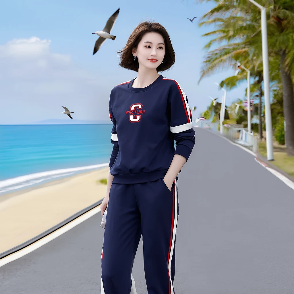 2025秋季款运动服休闲套装卫衣女时尚宽松两件套大码女装