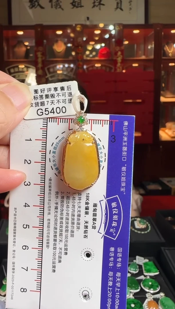 翡翠18K金镶嵌颈饰G5400冰黄福瓜