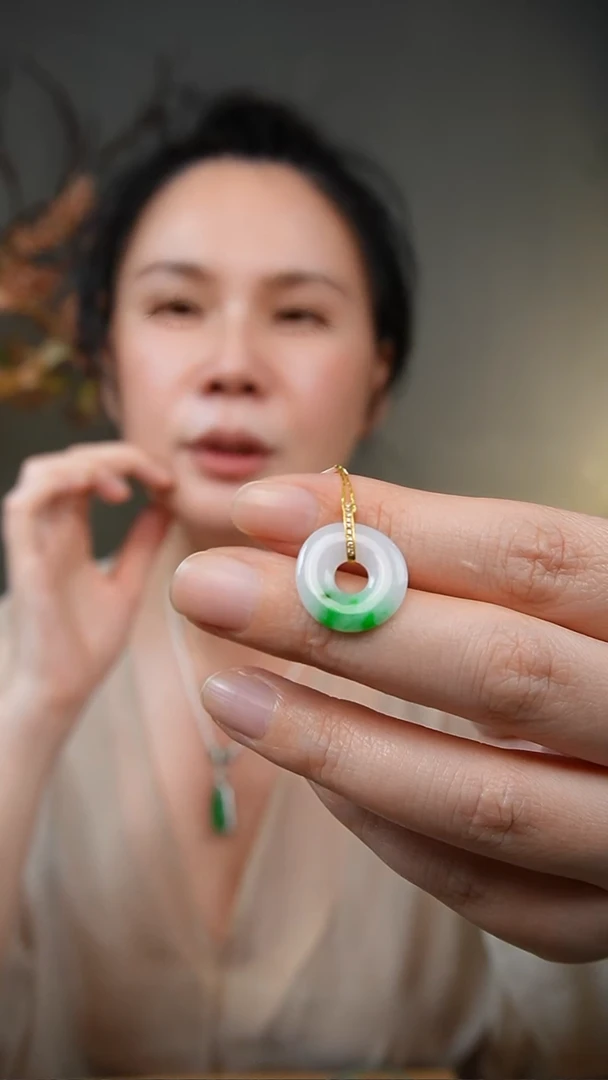 吊坠(不含链)18K金镶嵌翡翠天然缅甸翡翠吊坠