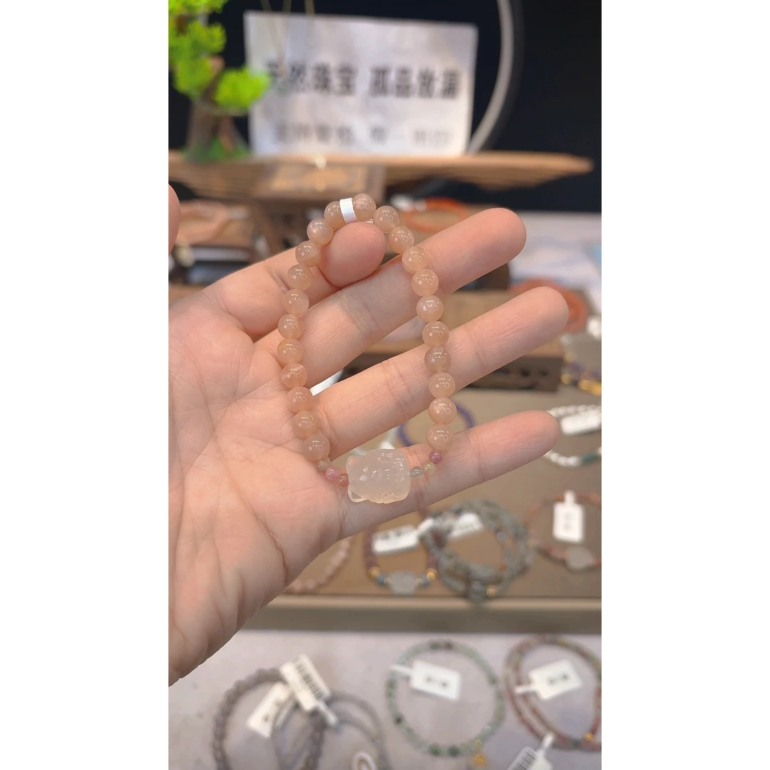 单圈橙月光搭玉髓凤九加碧玺款手串Y1105