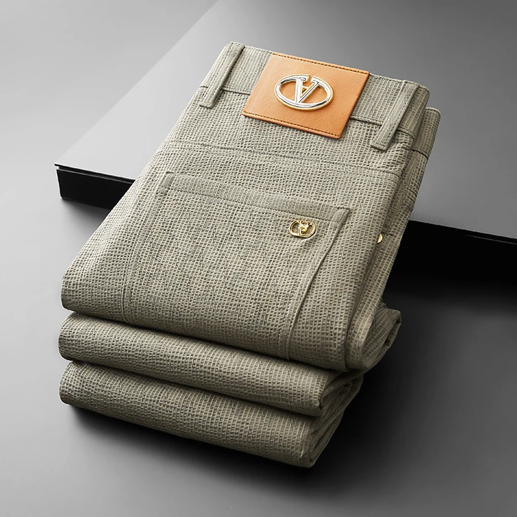 2025夏季新款轻奢长裤中高腰轻薄透气几何男休闲裤高弹力舒适百搭