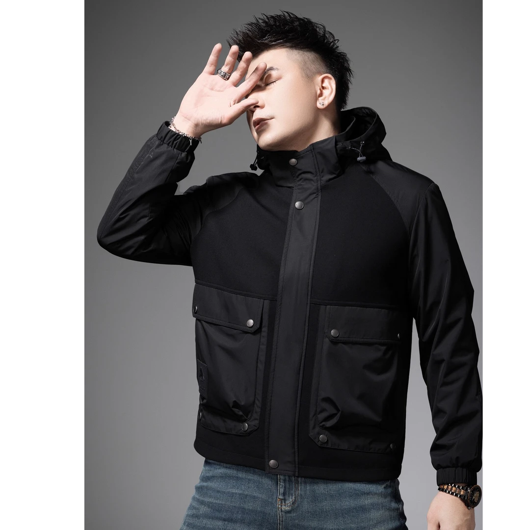 富比莫维秋冬季连帽外套男士新款品质感拼接厚款休闲夹克男装上衣