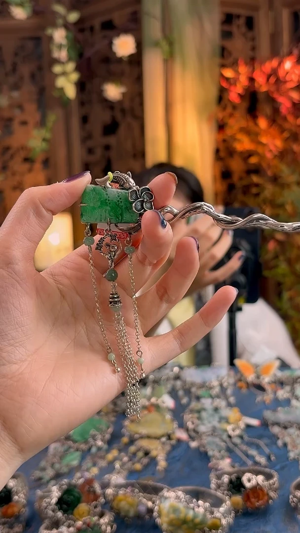 银S925镶嵌挂件翡翠发簪