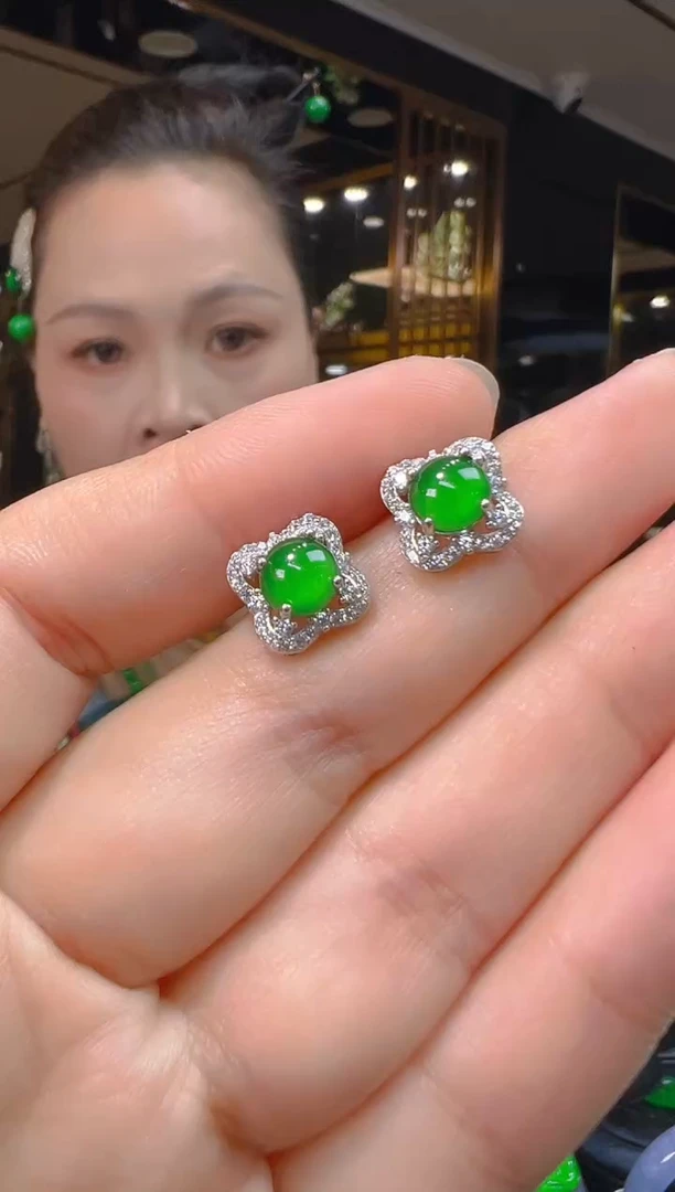 翡翠银S925镶嵌耳饰116（多样性发其一）