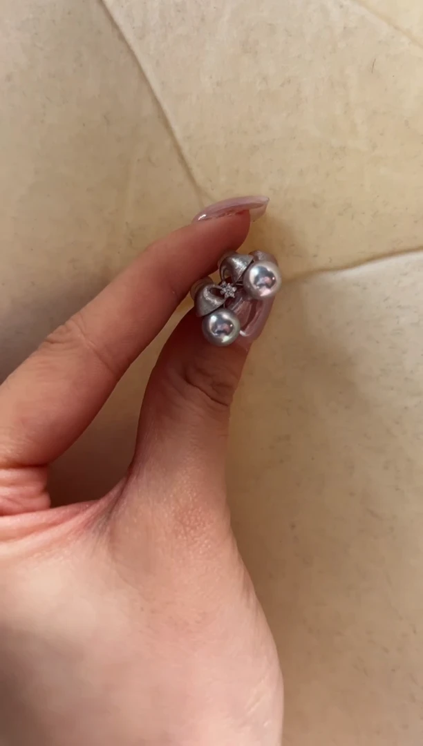 银S925镶嵌海水珍珠DA 灰珠耳钉 xp084 7-8