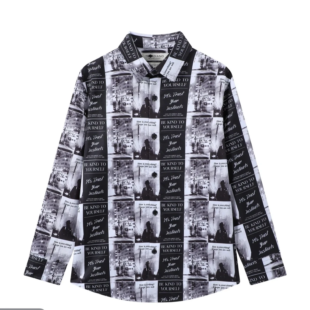 【TR】090-4016090衬衫 春季经典满印翻领舒适衬衫 男女同款