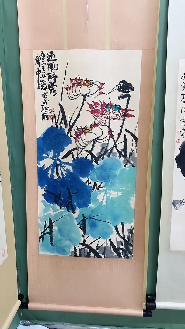 竖款精品三尺卷轴，荷花