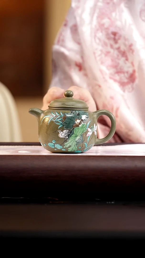 茶壶紫砂豆青砂珐琅彩匏尊220cc