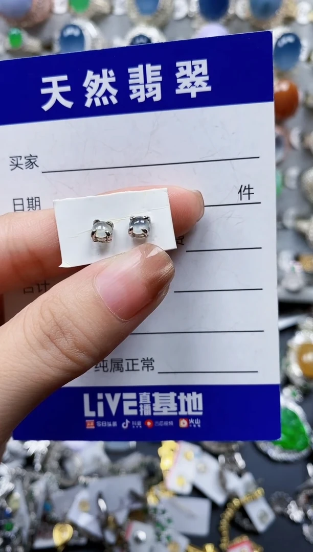 翡翠银S925镶嵌耳饰603