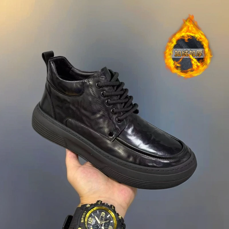 加绒牛皮新品男士纯皮休闲舒适男鞋高级感帅气范酷商务舒适品质