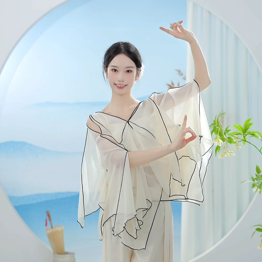 3109 D现代舞蹈服成人女上衣练功专业形体古典不规则纱衣飘逸
