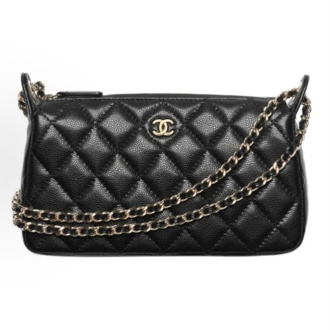 未使用 Chanel/香奈儿 小花攀攀25A 大麻将HOBO 黑色 皮革C