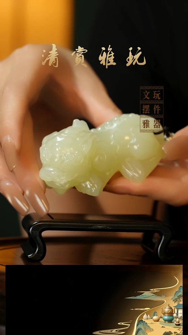 玉《吞金貔貅》手把件摆件