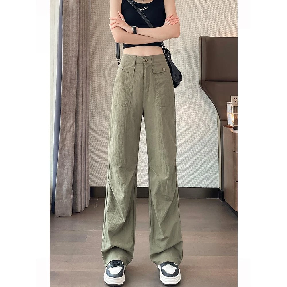 美式冰丝速干工装裤女2025夏薄款束脚登山休闲裤阔腿运动伞兵裤子