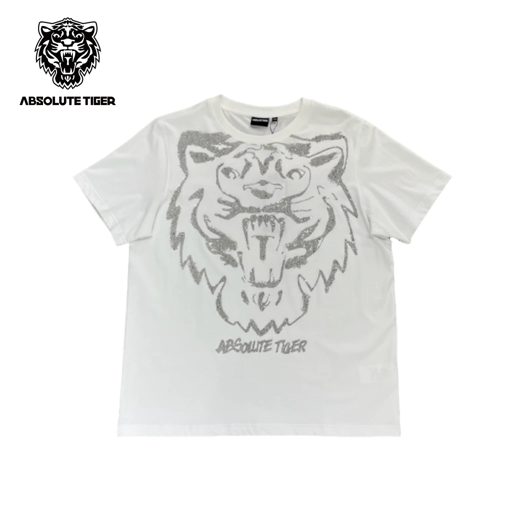 ABSOLUTE TIGER全烫钻奢华老虎头短袖潮牌男女同款痞帅高级感男装