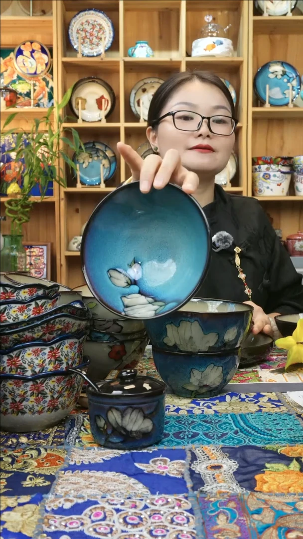 瓷片小可高温瓷餐具中号斗笠15厘米2只