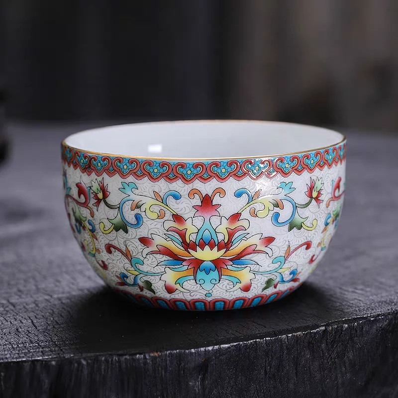 珐琅彩茶杯主人杯单杯个人喝茶品茗杯茶具陶瓷送礼610