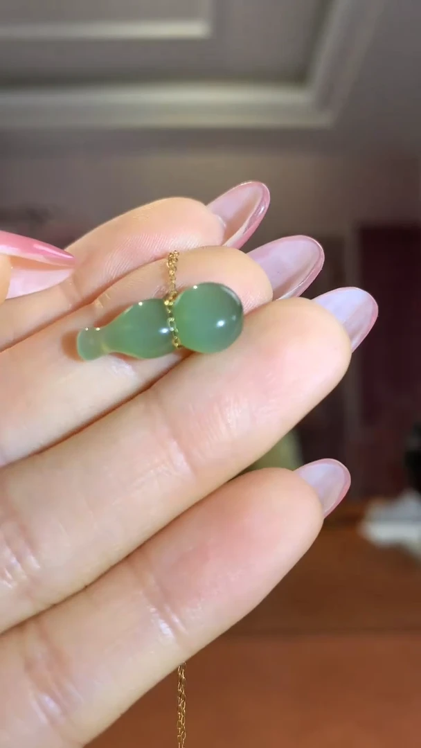 【闪购商品】和田玉耳坠18K金镶嵌碧玉冰猫眼葫芦吊坠