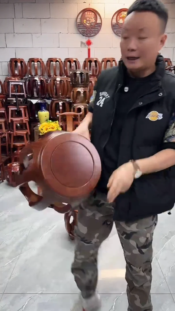 花梨木类家具胡桃色大号鼓凳一对2条